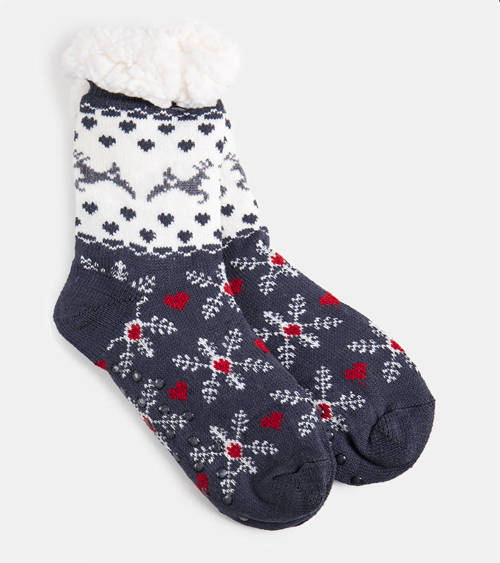Šedobílé zimní ponožky s ovčí kůží Grondi